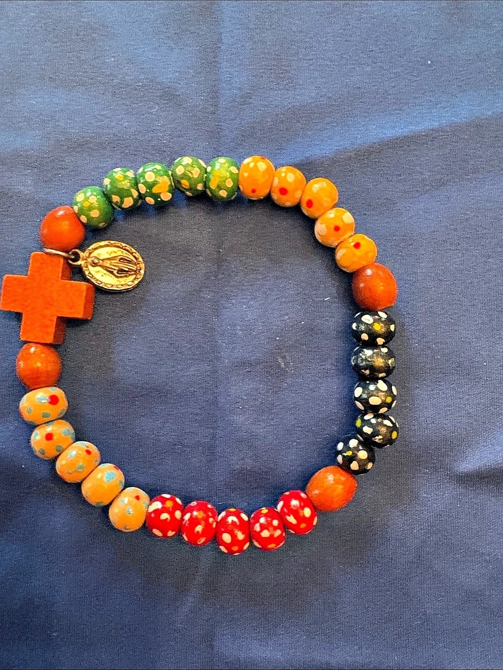 Beaded Cross Bracelet Orange & Green